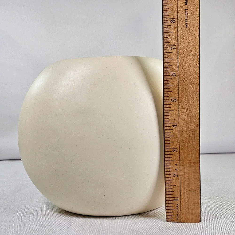 Vintage Haeger USA Pottery Cream Speckled Orb Vase and Footed Pedestal Set 2pc